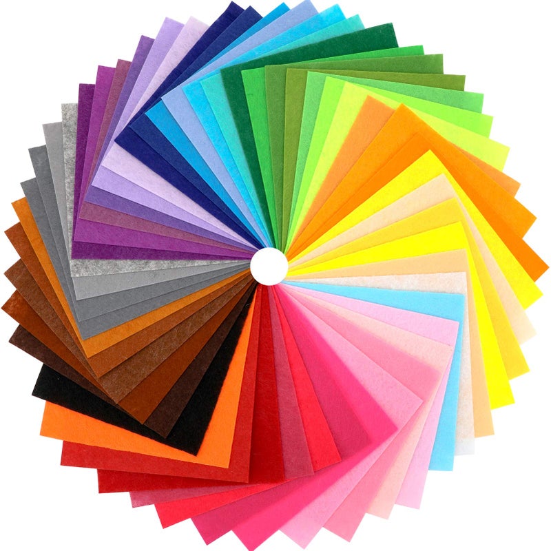 Konsait 50 Pieces Craft Felt Fabric Sheets 6 x 6 Inches with 1mm Thickness Assorted Color Stiff Sewing Material Squares Nonwoven Patchwork Sewing DIY Craft - Image 1